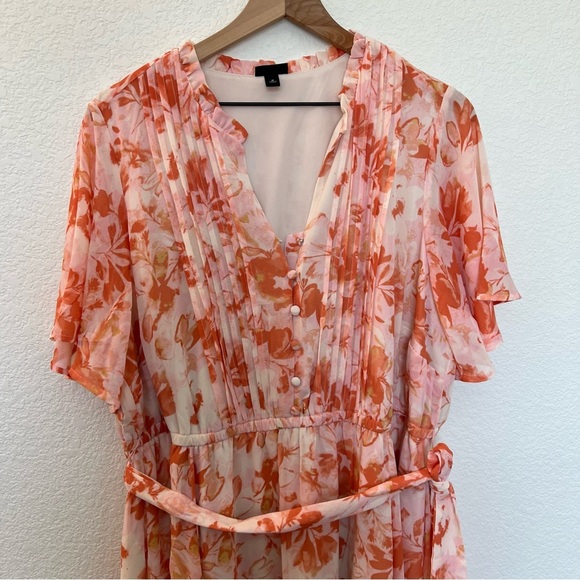 Torrid Midi Chiffon Ruffle Neck Pintuck Dress- size 2 - Picture 7 of 14